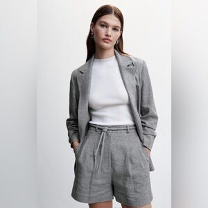 NWT Mango Double-Breasted Linen Jacket & Shorts Set Gray Women’s 6 Retail $135
